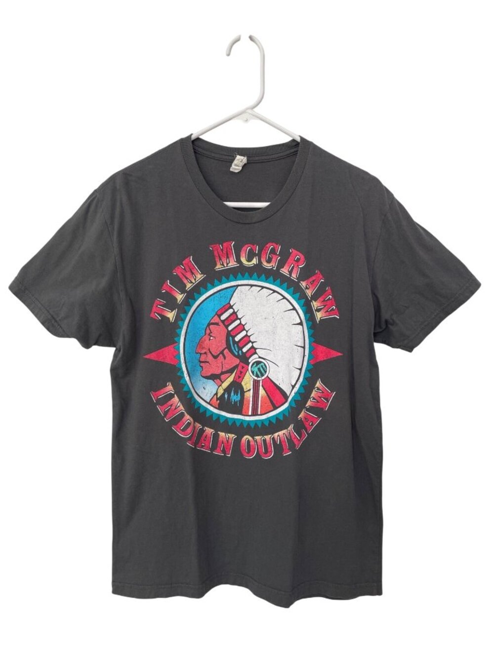Tim McGraw Indian Outlaw Tshirt Medium Next Level Apparel Graphic Charcoal Gray